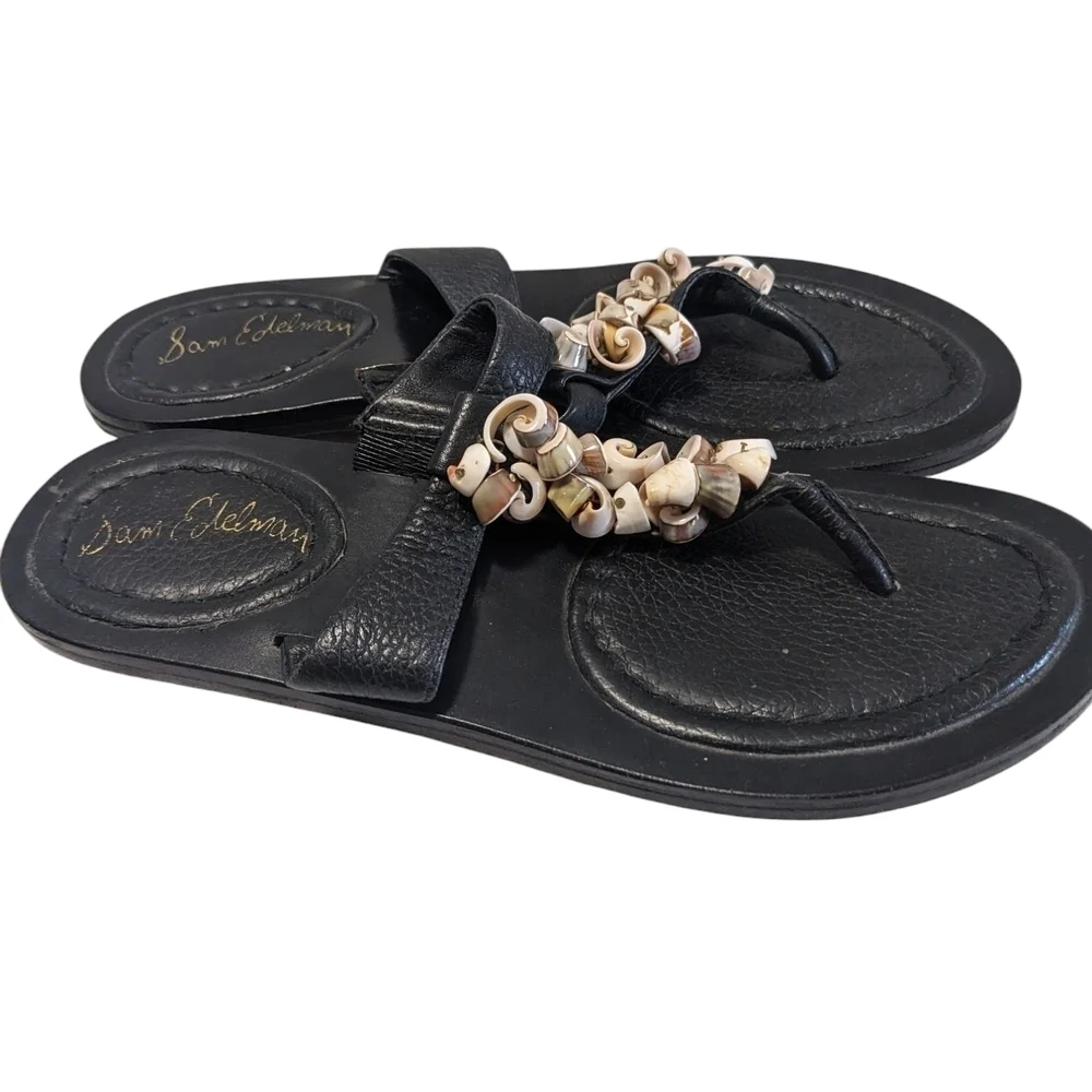 Sam Edelman Black Sandals with Shell Accents Leather Uppers Size 6 - Picture 3 of 8